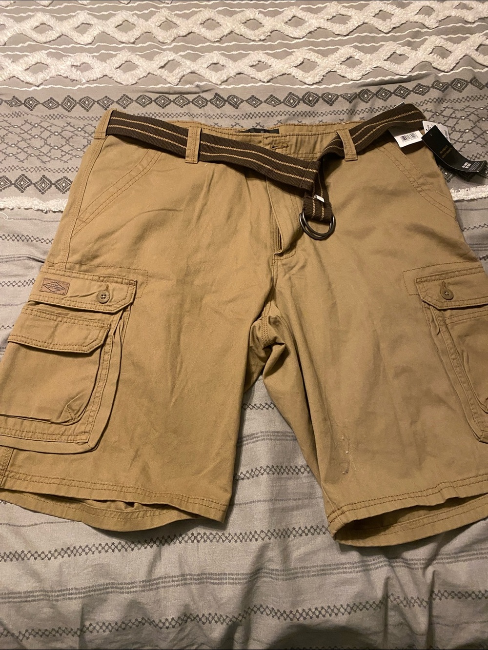 Lee Tan Cargo Shorts with Striped Web Belt